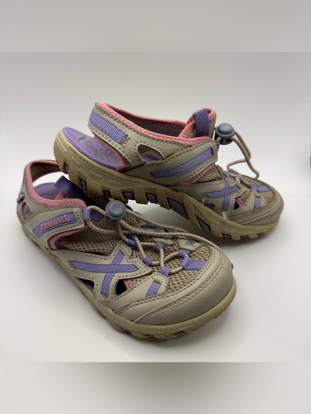 Merrell Girls Youth Sz 1 Waterpro Sandals Hiking Fishing Shoes Grey Purple Play